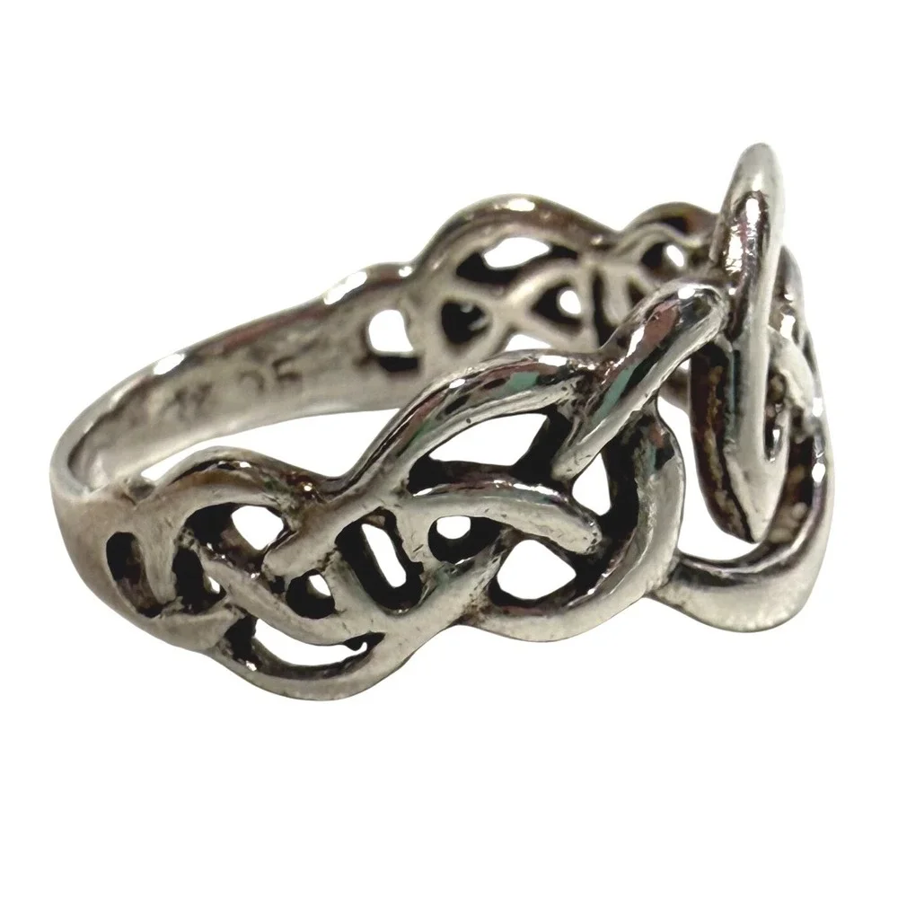 Vintage Sterling Silver 925 Celtic Knot Openwork Band Ring Size 5.25 1990s Retro